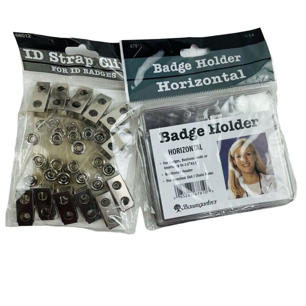 Vinyl ID Badge Holder Insert Clips 12 Pcs Horizontal Clear Pouch u